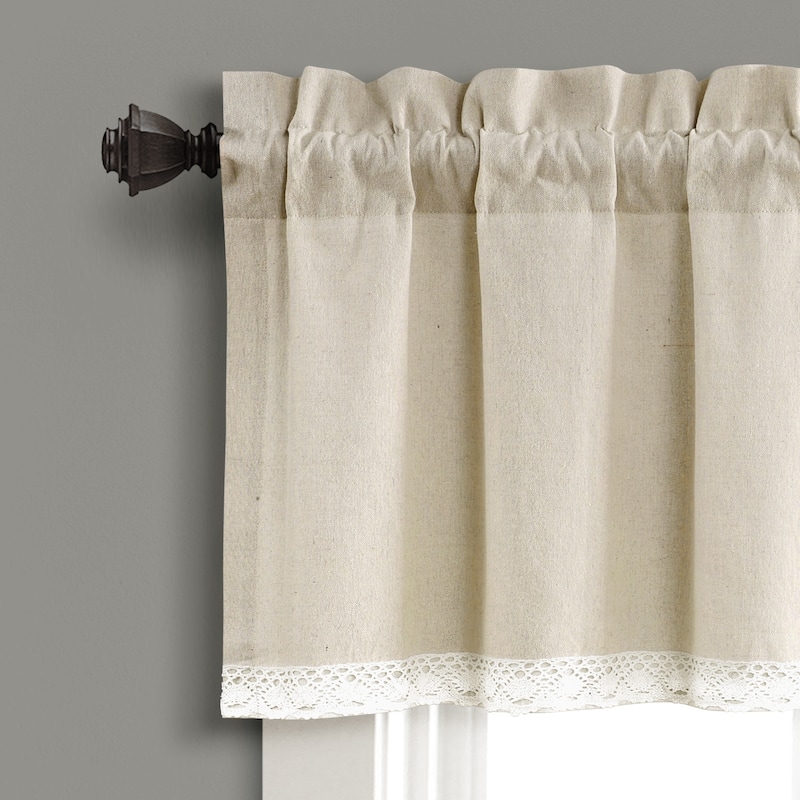 Porch & Den Chateau Lush Decor Linen Lace Window Curtain Valance - 52"w x 18"l - 52"w x 18"l