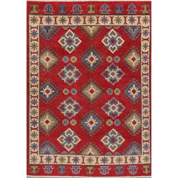 Kazak Oriental Traditional Hand Knotted Wool Pakistani Area Rug - 6'9" x 4'10"