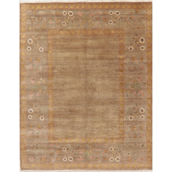 Aubusson Oriental Traditional Border Hand Knotted Wool Indian Area Rug - 10'1" x 7'11"