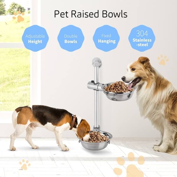 Adjustable Raised Pet Bowls with 2 Bowls for Dogs - Stainless
