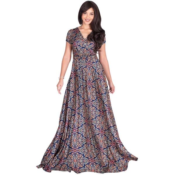 Shop Koh Koh Bohemian Printed Vintage Classy Short Sleeve V Neck