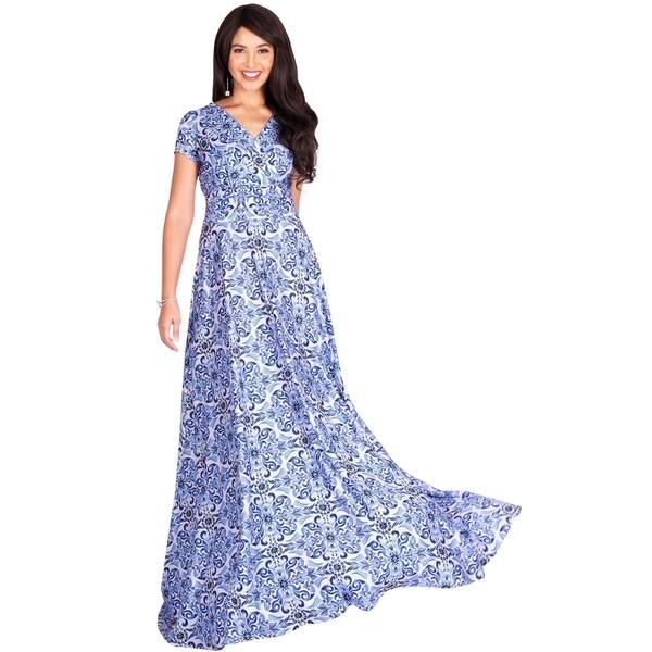 Shop Koh Koh Bohemian Printed Vintage Classy Short Sleeve V Neck
