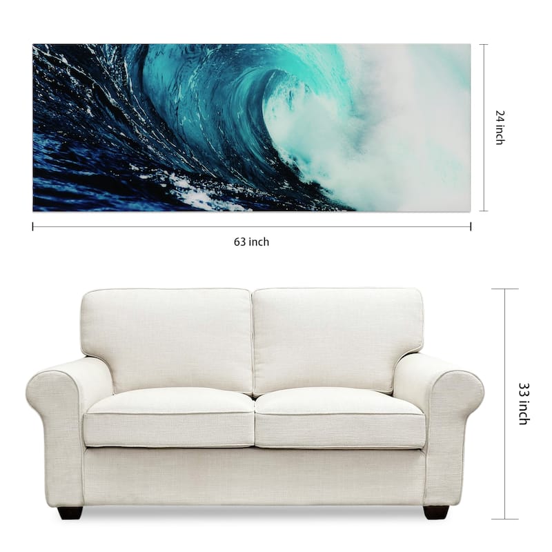 "Blue Wave" Abstract Wall Art Printed on Free Floating Tempered Glass