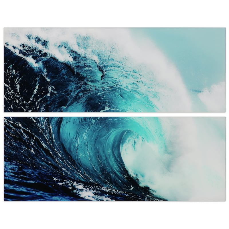 "Blue Wave" Abstract Wall Art Printed on Free Floating Tempered Glass