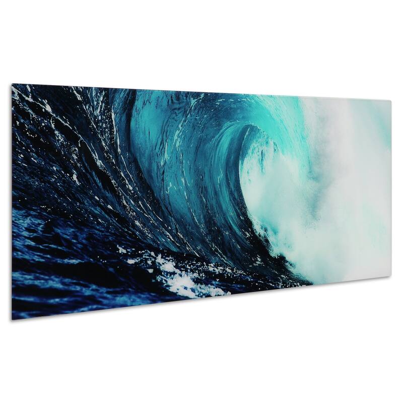 "Blue Wave" Abstract Wall Art Printed on Free Floating Tempered Glass