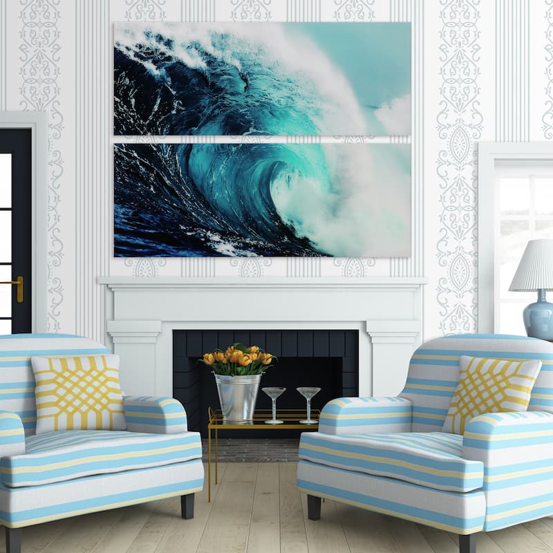 "Blue Wave" Abstract Wall Art Printed on Free Floating Tempered Glass