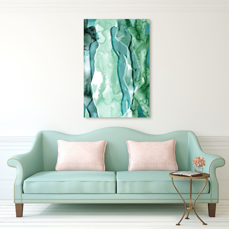 "Water Women" Glass Wall Art Printed on Frameless Free Floating Tempered Glass Panel - Teal