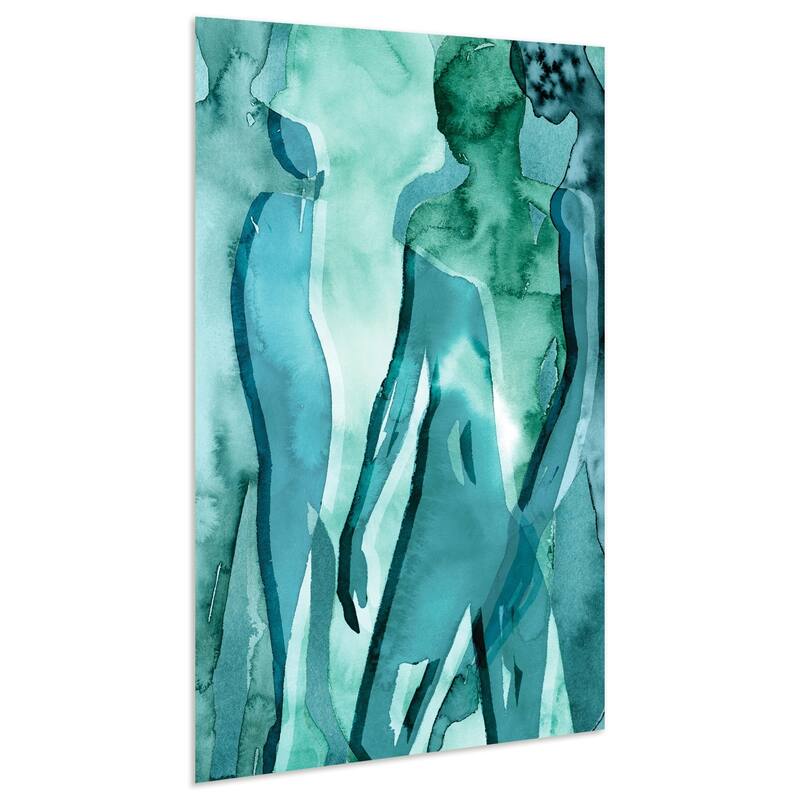 "Water Women" Glass Wall Art Printed on Frameless Free Floating Tempered Glass Panel - Teal