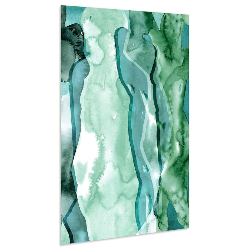 "Water Women" Glass Wall Art Printed on Frameless Free Floating Tempered Glass Panel - Teal