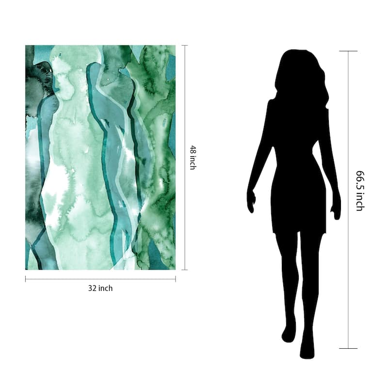 "Water Women" Glass Wall Art Printed on Frameless Free Floating Tempered Glass Panel - Teal