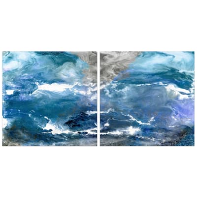 "Glistening Tide" Abstract Wall Art Printed on Frameless Free Floating Tempered Glass Panel - Blue