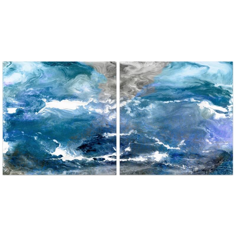 "Glistening Tide" Abstract Wall Art Printed on Frameless Free Floating Tempered Glass Panel - Blue