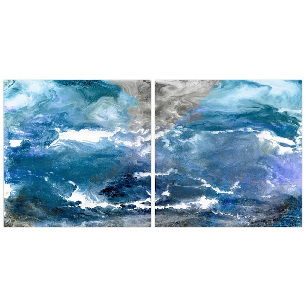 "Glistening Tide" Abstract Wall Art Printed on Frameless Free Floating Tempered Glass Panel - Blue