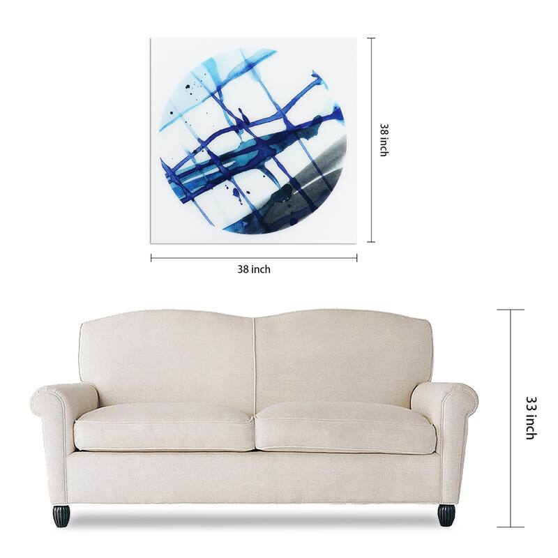 "Blue Stripes" Abstract Wall Art Printed on Frameless Free Floating Tempered Glass Panel - Blue/White