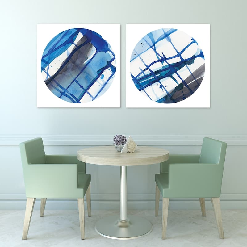 "Blue Stripes" Abstract Wall Art Printed on Frameless Free Floating Tempered Glass Panel - Blue/White