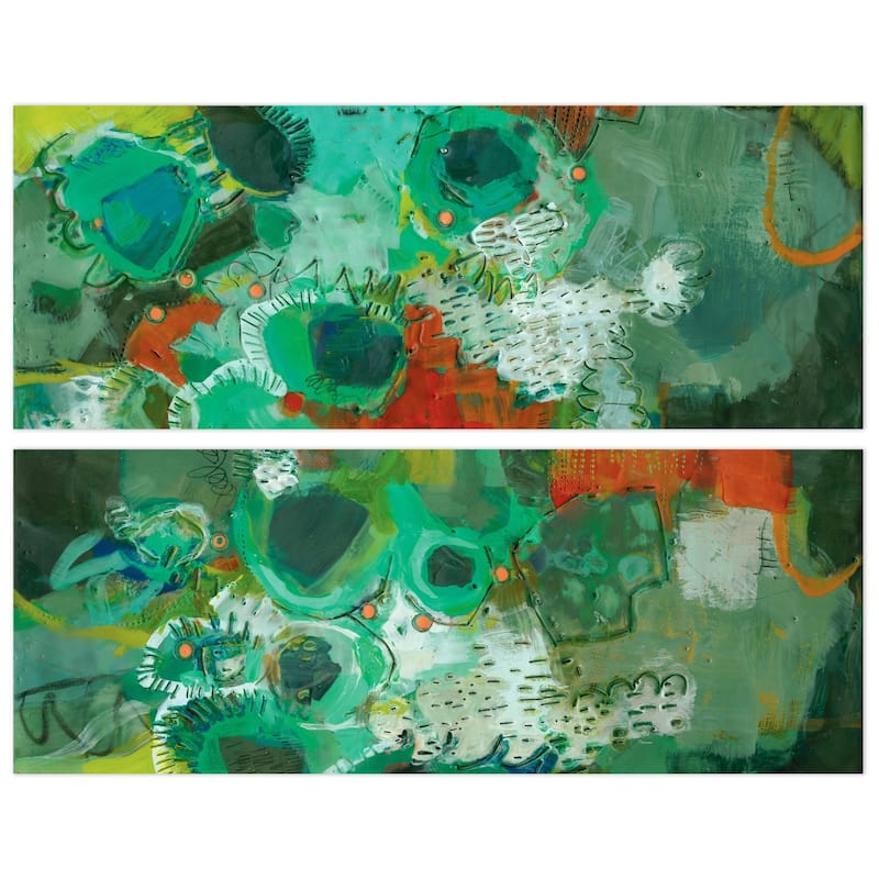 "Lolly I & II" Abstract Wall Art Printed on Frameless Free Floating Tempered Glass Panel - Green