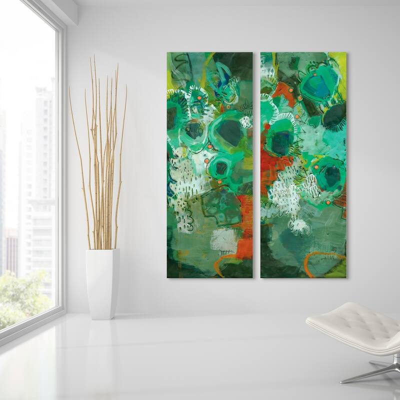 "Lolly I & II" Abstract Wall Art Printed on Frameless Free Floating Tempered Glass Panel - Green
