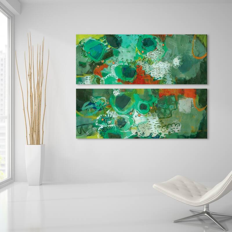 "Lolly I & II" Abstract Wall Art Printed on Frameless Free Floating Tempered Glass Panel - Green