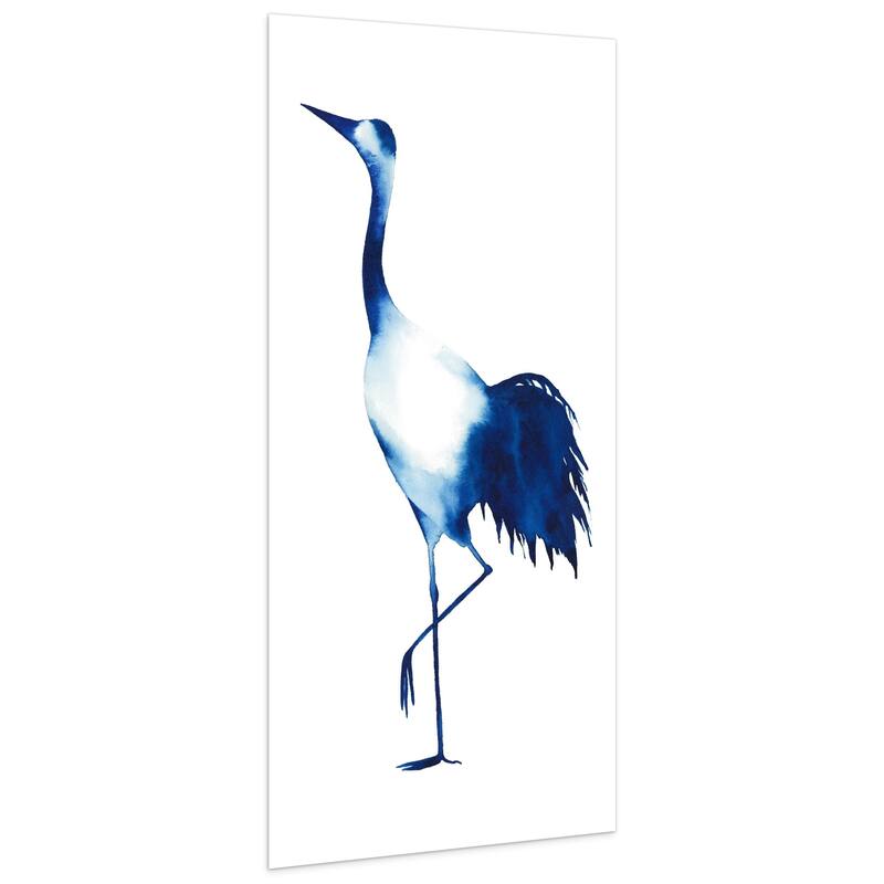 "Ink Drop Crane" Glass Wall Art Printed on Frameless Free Floating Tempered Glass Panel - Blue/White