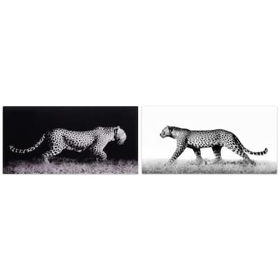 Leopard Glass Wall Art Printed on Frameless Free Floating Tempered Glass Panel - Grey/Black/White