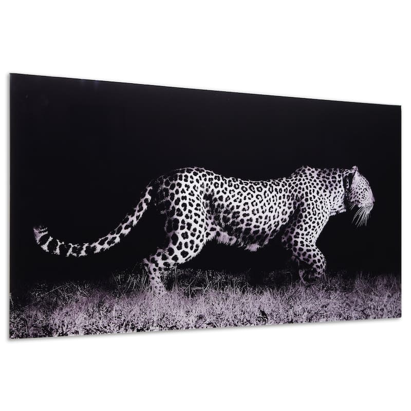 Leopard Glass Wall Art Printed on Frameless Free Floating Tempered Glass Panel - Grey/Black/White