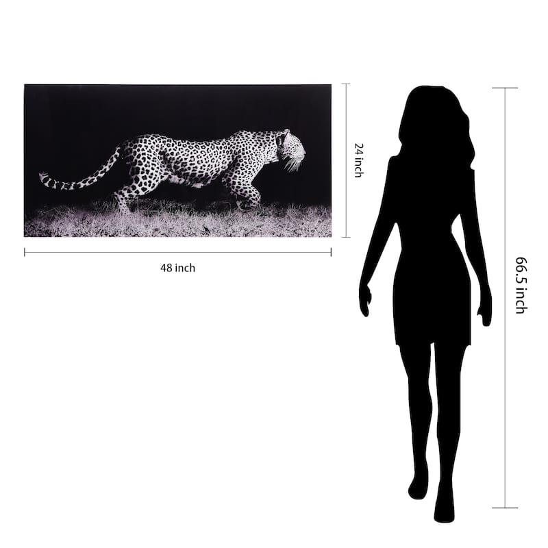 Leopard Glass Wall Art Printed on Frameless Free Floating Tempered Glass Panel - Grey/Black/White