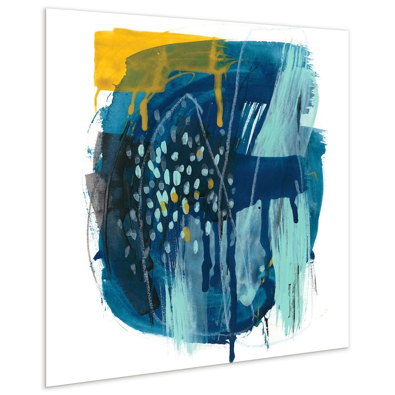 "Intuitive Motion" Abstract Wall Art Printed on Frameless Free Floating Tempered Glass Panel - Blue/White