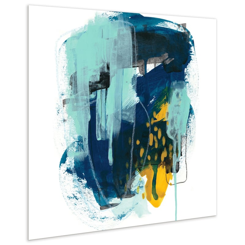 "Intuitive Motion" Abstract Wall Art Printed on Frameless Free Floating Tempered Glass Panel - Blue/White