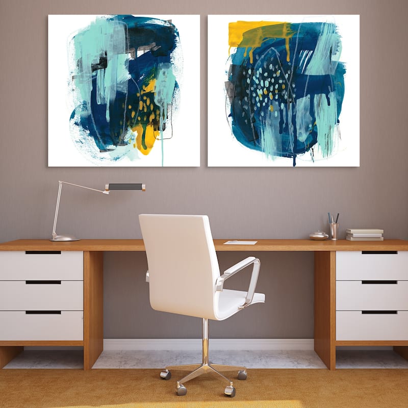 "Intuitive Motion" Abstract Wall Art Printed on Frameless Free Floating Tempered Glass Panel - Blue/White