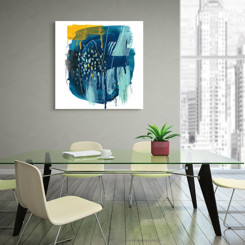 "Intuitive Motion" Abstract Wall Art Printed on Frameless Free Floating Tempered Glass Panel - Blue/White