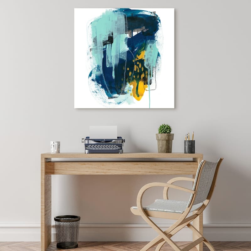 "Intuitive Motion" Abstract Wall Art Printed on Frameless Free Floating Tempered Glass Panel - Blue/White