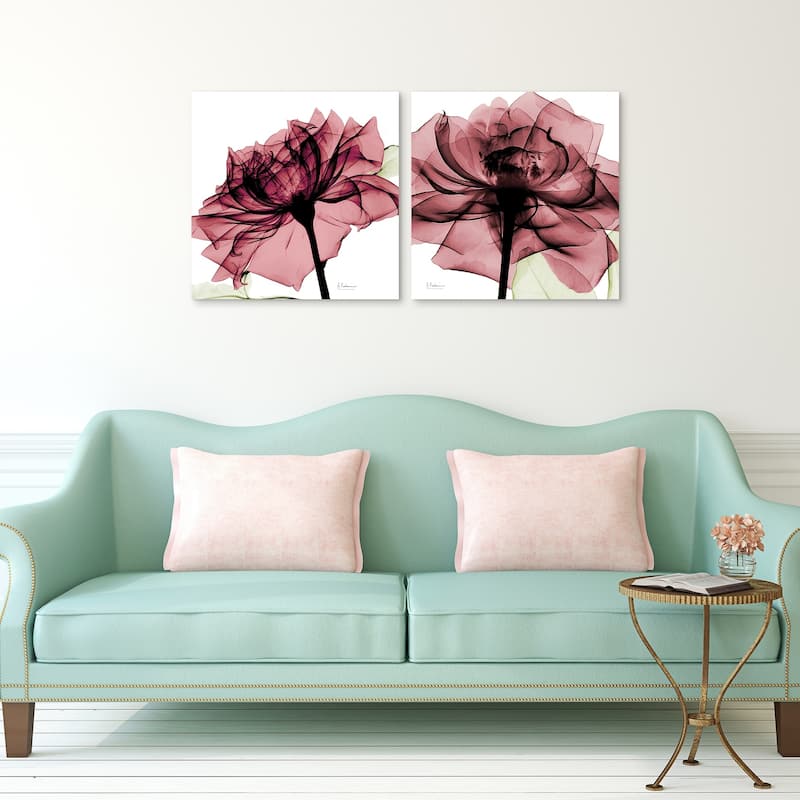 "Chianti Rose I & II" Flower Wall Art Printed on Frameless Free Floating Tempered Glass Panel - Pink/White