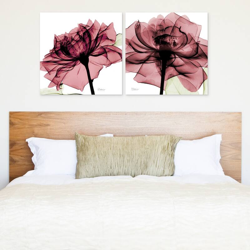 "Chianti Rose I & II" Flower Wall Art Printed on Frameless Free Floating Tempered Glass Panel - Pink/White
