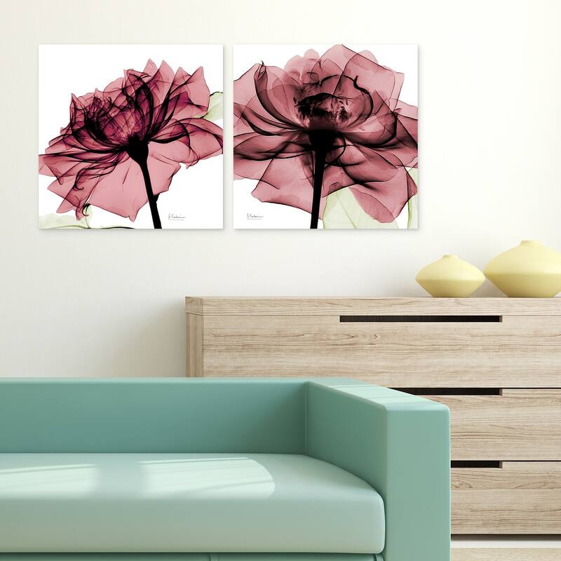 "Chianti Rose I & II" Flower Wall Art Printed on Frameless Free Floating Tempered Glass Panel - Pink/White