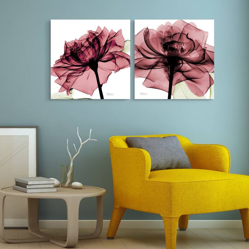 "Chianti Rose I & II" Flower Wall Art Printed on Frameless Free Floating Tempered Glass Panel - Pink/White