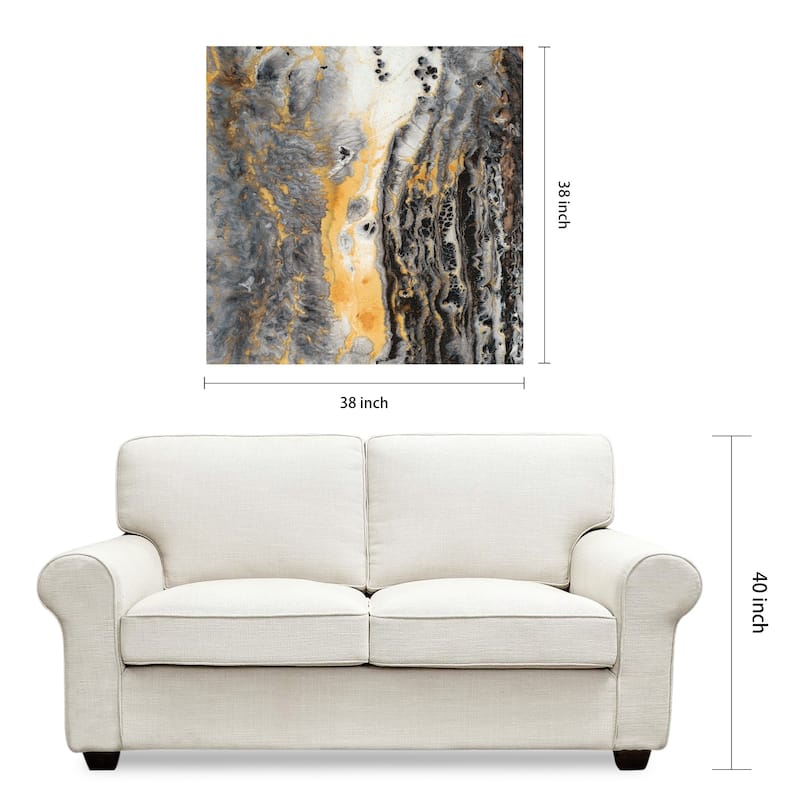 "Bands of Gold" Abstract Wall Art Printed on Frameless Free Floating Tempered Glass Panel