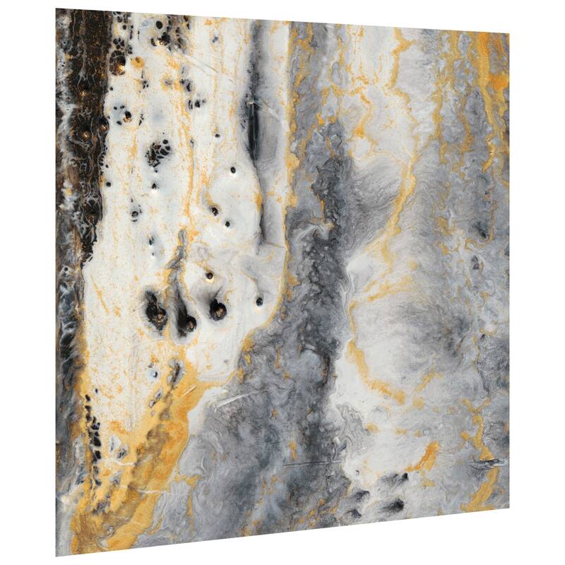 "Bands of Gold" Abstract Wall Art Printed on Frameless Free Floating Tempered Glass Panel