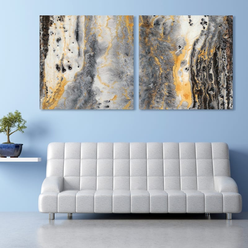 "Bands of Gold" Abstract Wall Art Printed on Frameless Free Floating Tempered Glass Panel