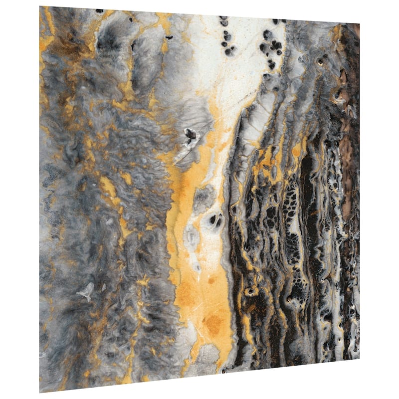 "Bands of Gold" Abstract Wall Art Printed on Frameless Free Floating Tempered Glass Panel