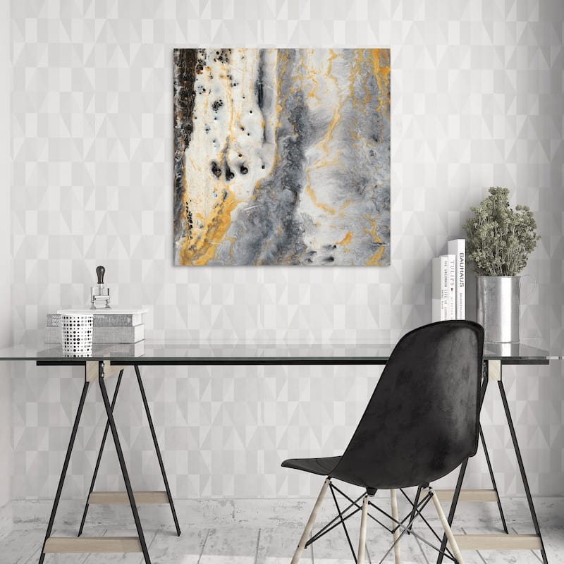 "Bands of Gold" Abstract Wall Art Printed on Frameless Free Floating Tempered Glass Panel