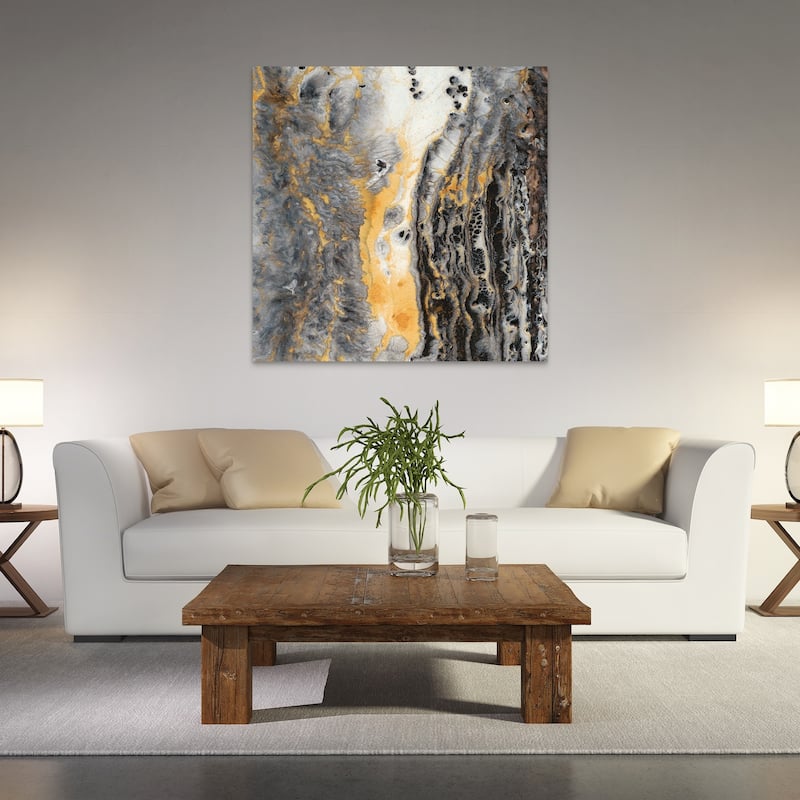 "Bands of Gold" Abstract Wall Art Printed on Frameless Free Floating Tempered Glass Panel