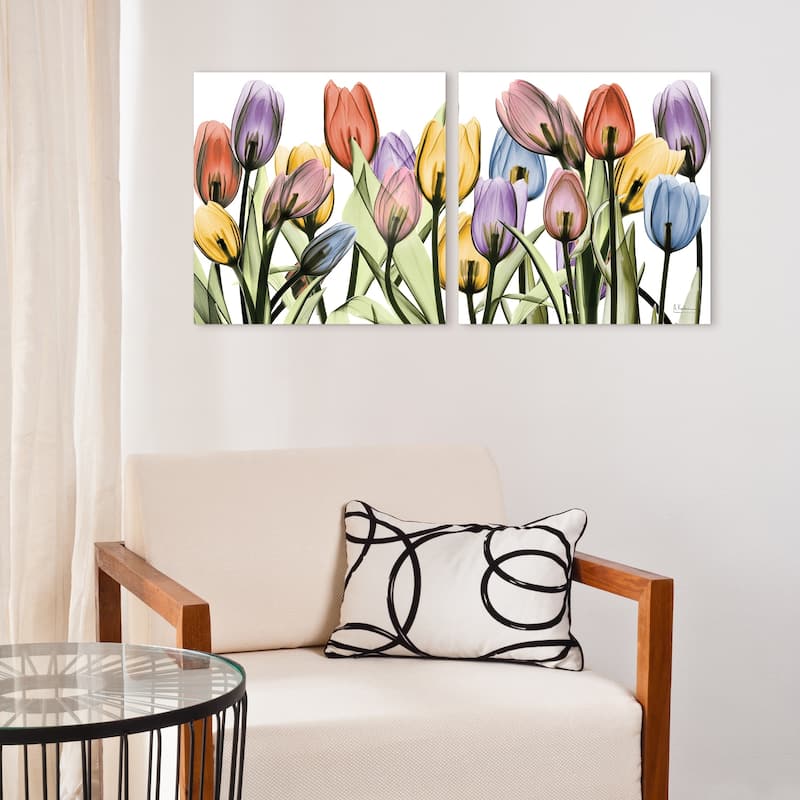 "Tulip Scape x-ray I & II" Flower Wall Art Printed on Frameless Free Floating Tempered Glass Panel