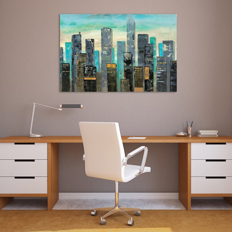"Urban Lights" Glass Wall Art Printed on Frameless Free Floating Tempered Glass Panel - Multi-Color