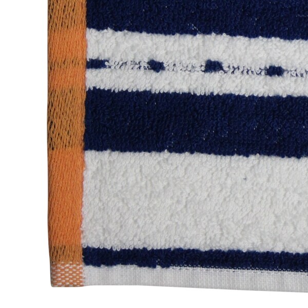 navy and white bath towels