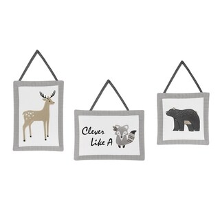 Sweet Jojo Designs Beige, Grey and White Boho Animal Gray Woodland Forest Friends Collection Wall Hangings (Set of 3)