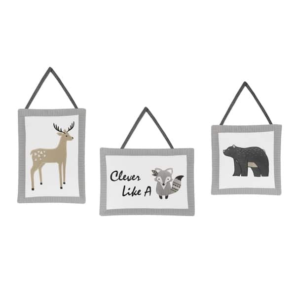 slide 1 of 1, Sweet Jojo Designs Beige, Grey and White Boho Animal Gray Woodland Forest Friends Collection Wall Hangings (Set of 3)