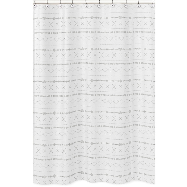 Sweet Jojo Designs Blush Pink and Grey Boho Bathroom Fabric Bath Shower Curtain for Aztec Collection