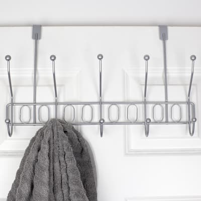 Unity Over the Door 5 Hook Hanging Rack, Silver