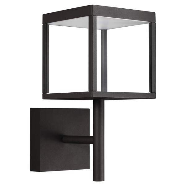 slide 1 of 1, Reveal 1-light Black LED Outdoor Square Wall Sconce, Clear Glass