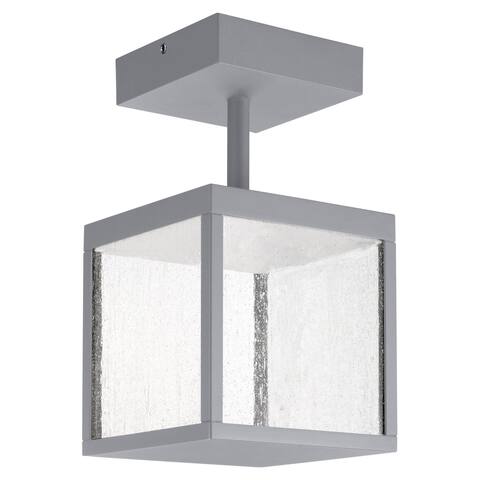Reveal 1-light Satin Gray LED Outdoor Square Semi-Flush Mount, Seeded Glass